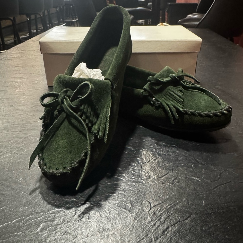 Minnetonka Forest Green Suede Moccasins
